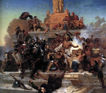 Asalto al Teocalli por Cortés y sus tropas Emanuel Leutze Pinturas al óleo